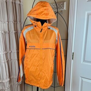 Columbia Men's Orange Hooded Windbreaker Jacket will fit women’s too! Sz S Mens